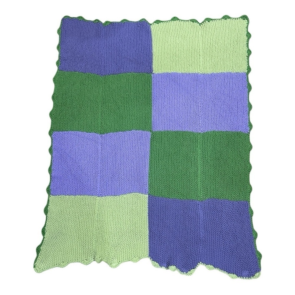 Crochet Blanket Color Block Green Purple Afghan Handmade